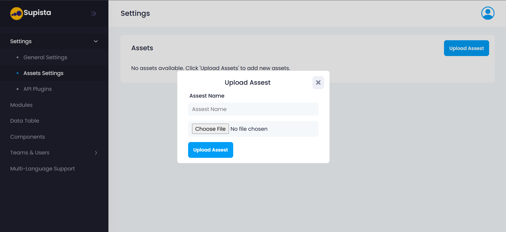 Upload Asset Dialog