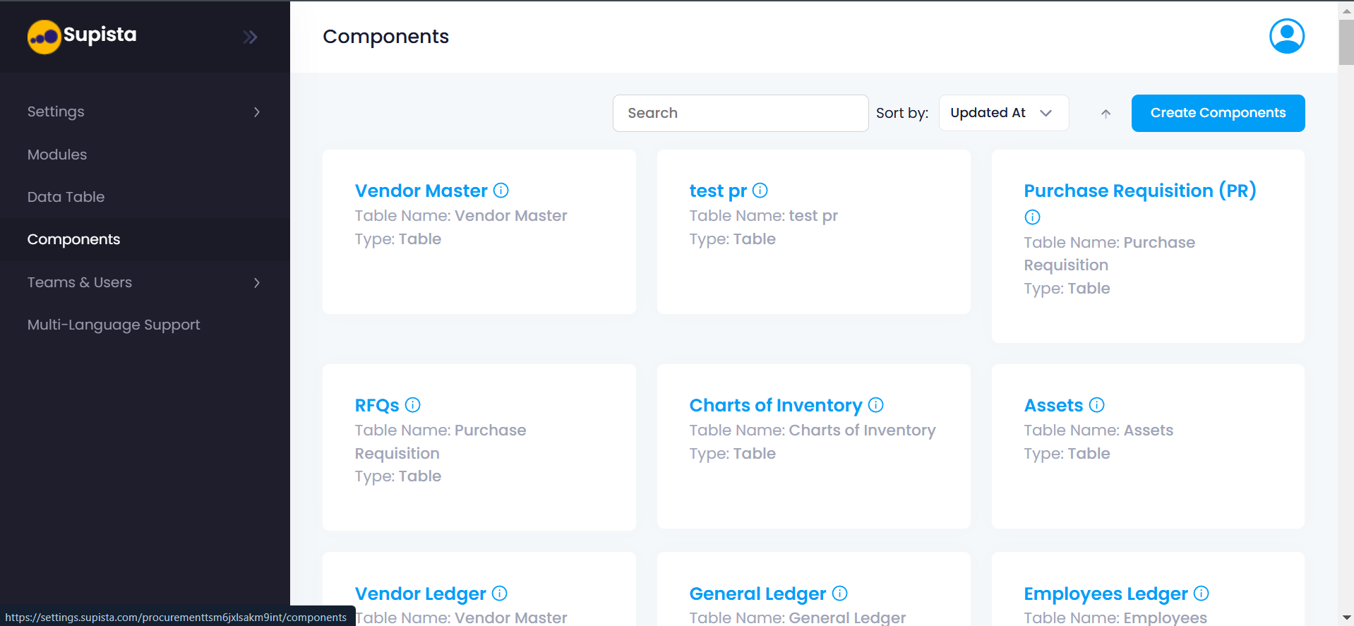 Components Dashboard