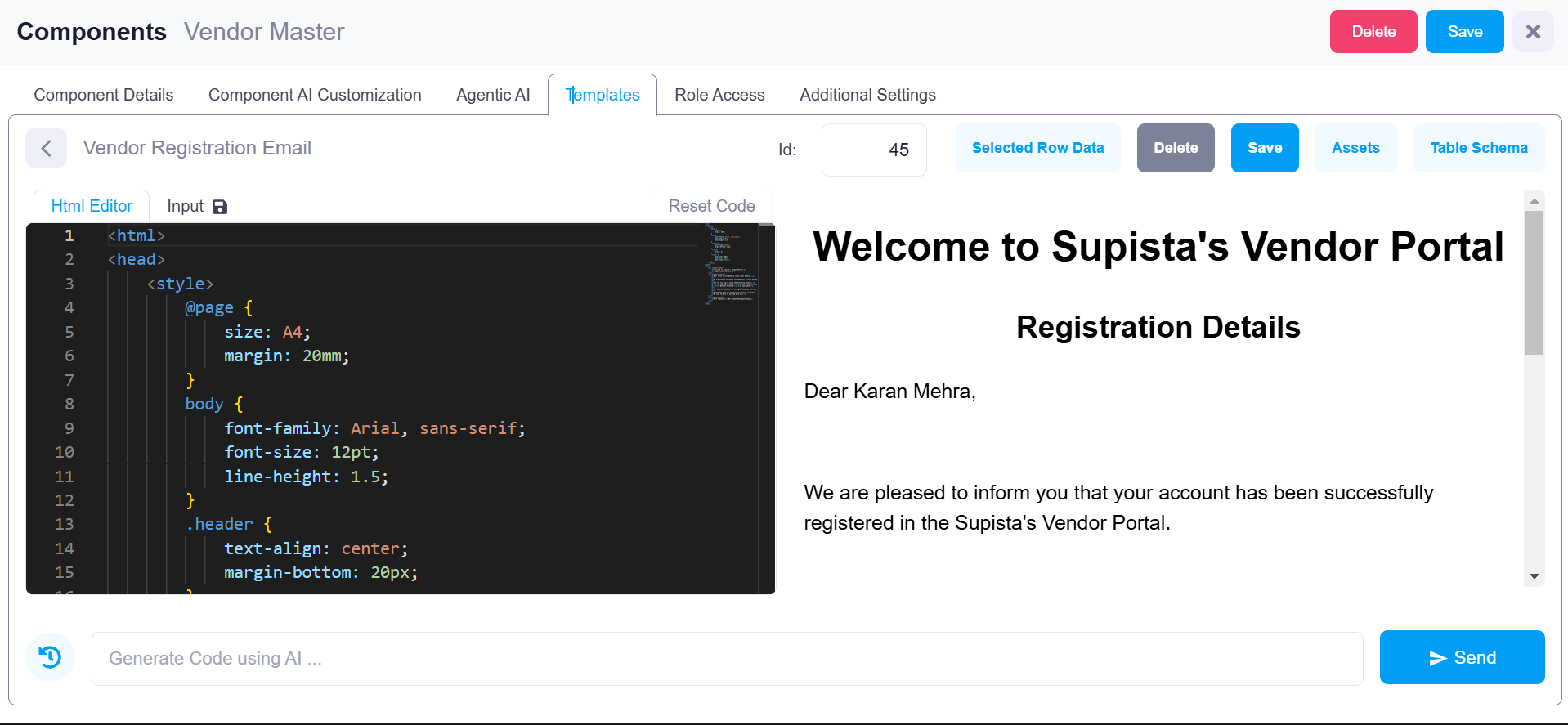 Template Editor Interface