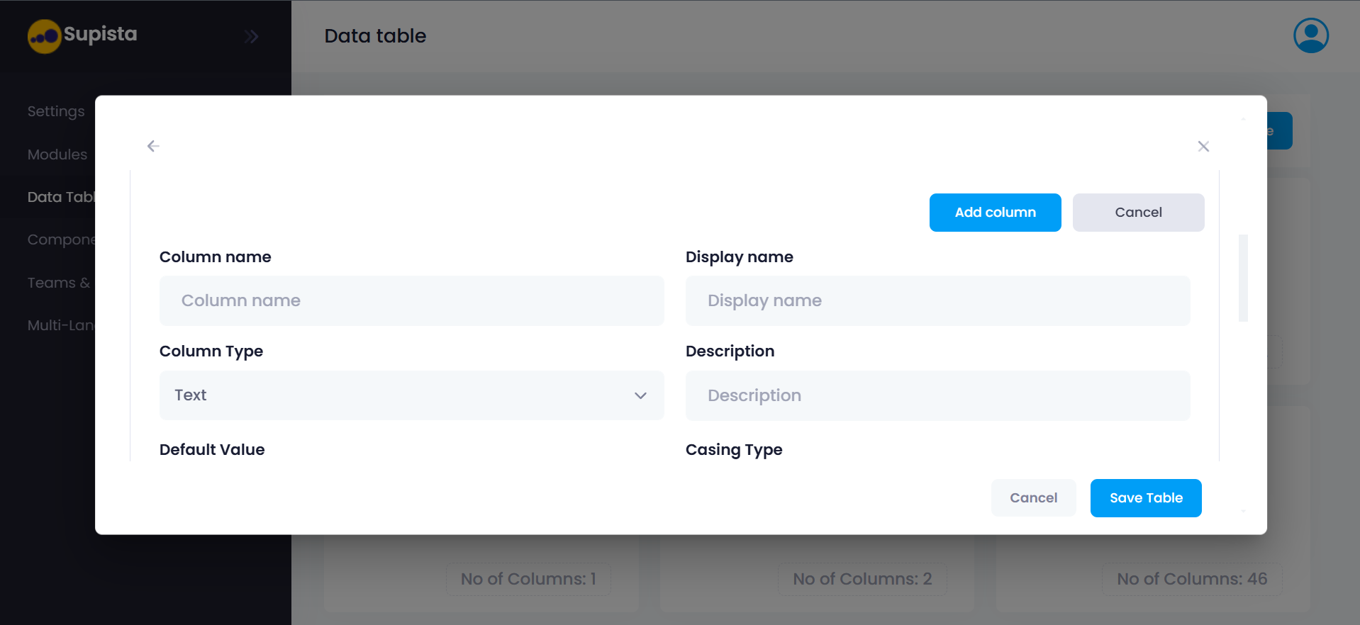 Column Configuration