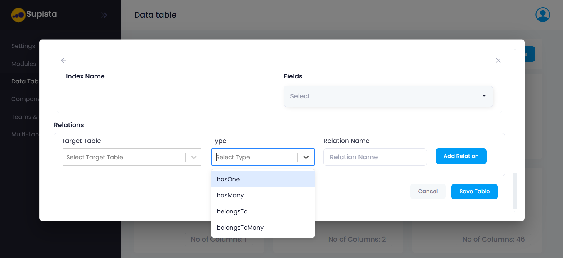 Table Relations Configuration